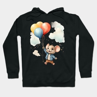 Cute Colorful Baby Mouse With Balloons Watercolor Design Hoodie